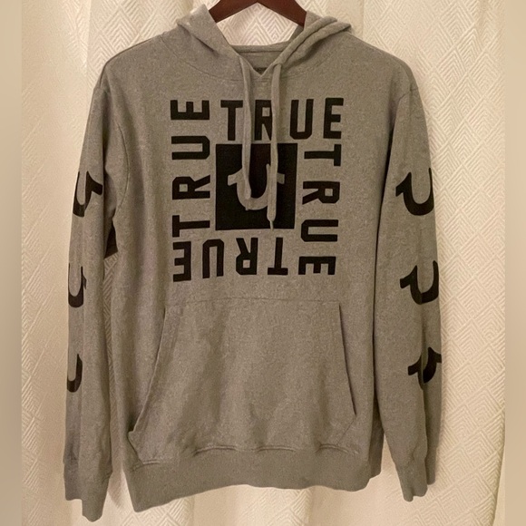 True Religion Black and Gray Logo Hoodie Size Medium - Picture 1 of 3
